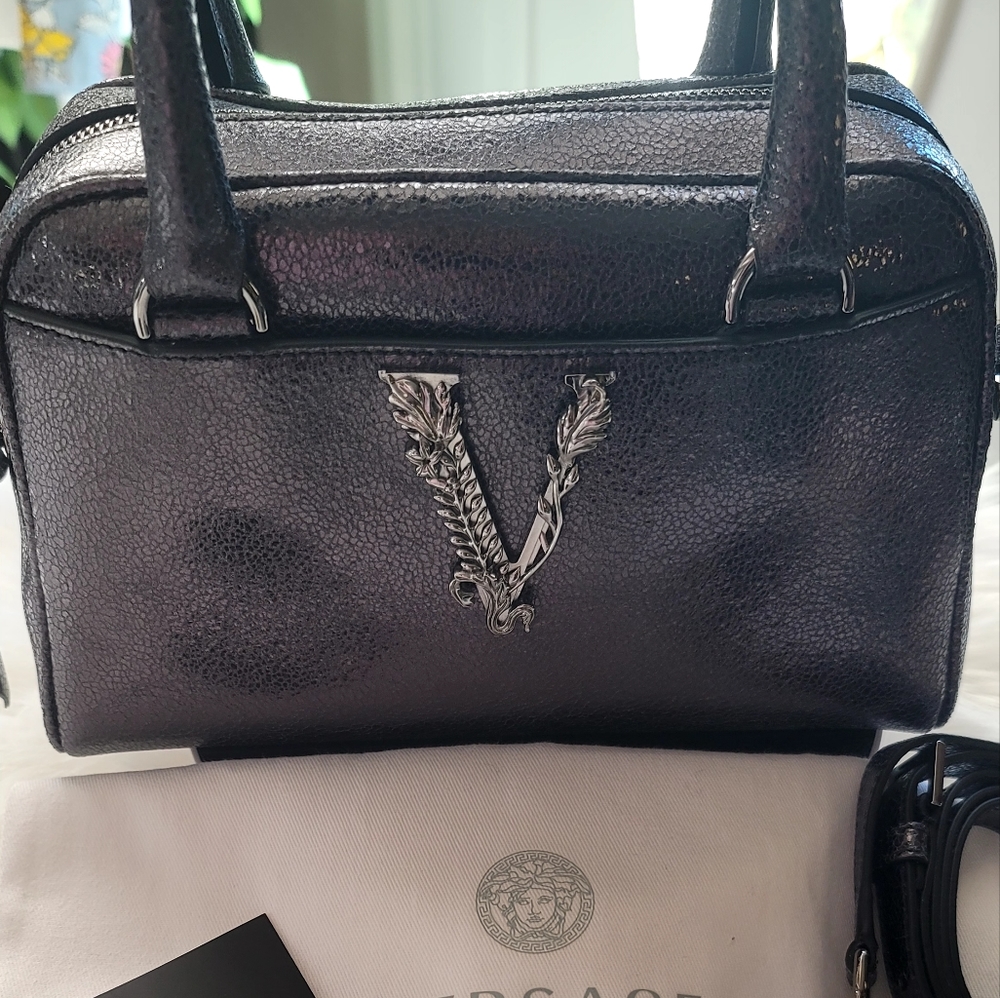 BNWT Versace Metallic Calfskin Virtus Bowling Bag!